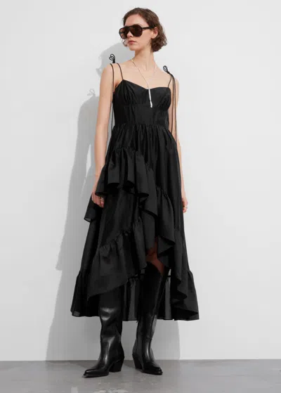 Other Stories Strappy Ruffled Midi Dress In Black