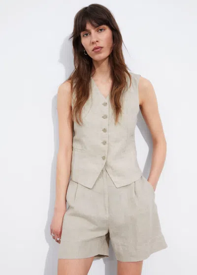 Other Stories Tailored Linen Shorts In Beige