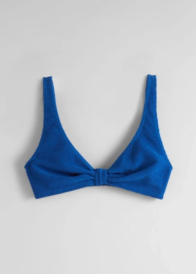 Other Stories Textured Triangle Bikini Top In Blue