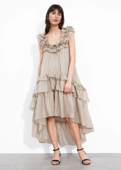 Other Stories Tiered Ruffle Midi Dress In Beige