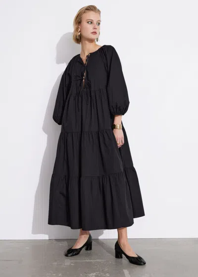 Other Stories Tiered Tie-detail Midi Dress In Black