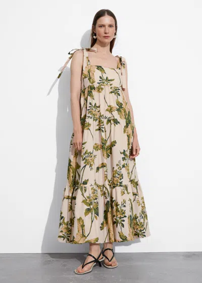 Other Stories Tiered Tie-strap Midi Dress In Beige