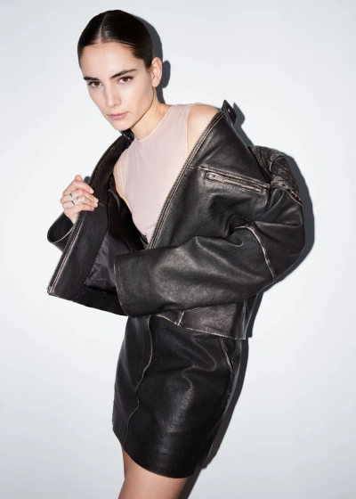 Other Stories Topstitched Leather Jacket In Black