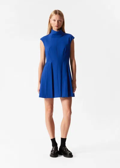 Other Stories Turtleneck Pleated Mini Dress In Blue