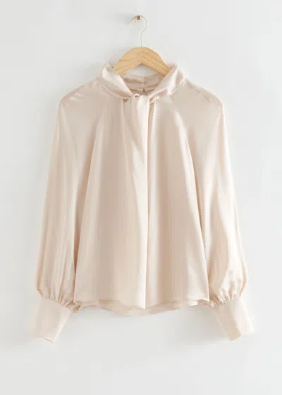 Other Stories Twist Front Satin Blouse In White