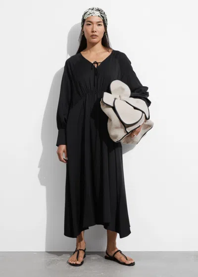 Other Stories V-cut Satin Midi Dress In Black