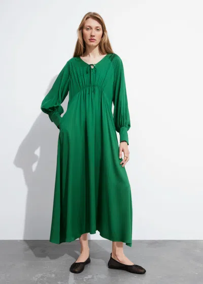 Other Stories V-cut Satin Midi Dress In Green