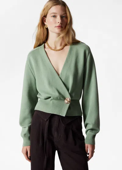 Other Stories Waisted Knitted Wrap Cardigan In Green