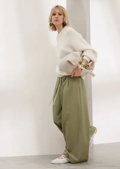 Other Stories Wide Belted Trousers In Green