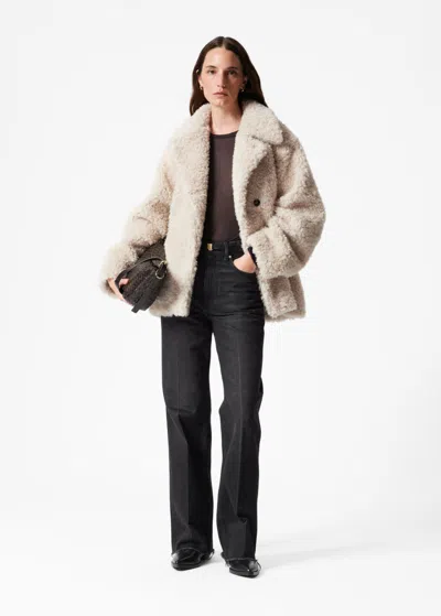 Other Stories Wool-blend Faux-fur Jacket In Beige