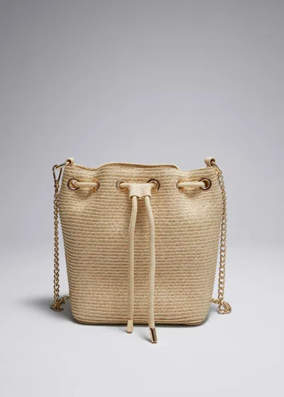 Other Stories Woven Paper-straw Bucket Bag In Gold