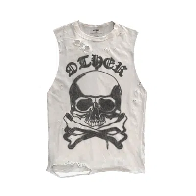 Other Uk Women's Graffiti Skull & Crossbones Thrasher Tank In White