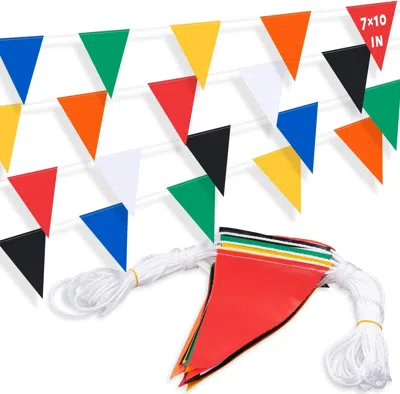Otillo 105ft Pennant Banner Flags, 7x10 Multicolor 45 Pcs High Visibility Safety Flagging On String, Triang