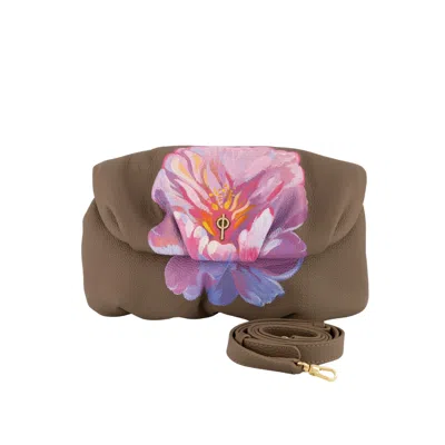 Otrera Women's Brown Floral Leda Leather Clutch Bag - Rock