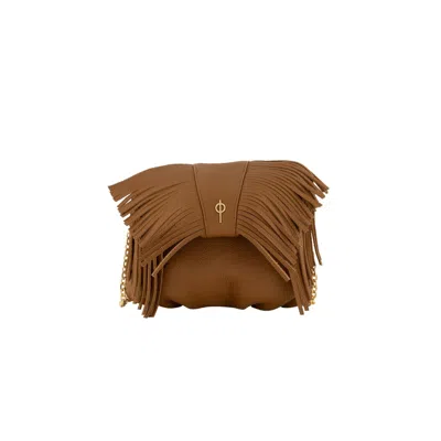 Otrera Women's Brown Mini Fringe Leather Crossbody Bag - Tan