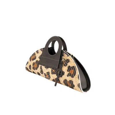 Otrera Women's Brown Mini Taco Straw / Leather Beach Bag - Leopard