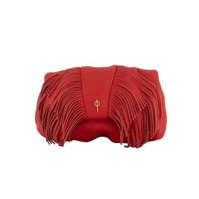 Otrera Women's Fringe Leda Leather Clutch - Red