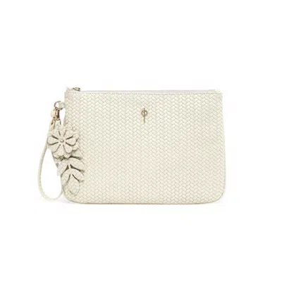 Otrera Women's White Braided Clutch Beige