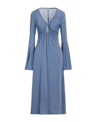 Otro Amor Woman Midi Dress Azure Size M Viscose, Polyamide, Metallic Polyester, Elastane In Blue