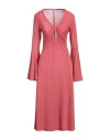 Otro Amor Woman Midi Dress Coral Size M Viscose, Polyamide, Metallic Polyester, Elastane In Red