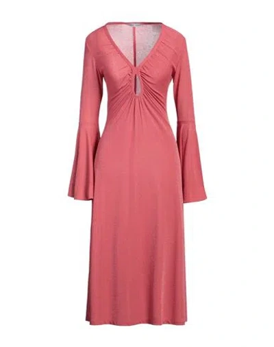 Otro Amor Woman Midi Dress Coral Size M Viscose, Polyamide, Metallic Polyester, Elastane In Red
