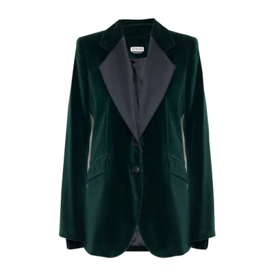 Otrura Women's Black / Green Forest Green Velvet Blazer In Black/green