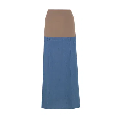 Otrura Women's Passe Dune & Denim Blue Maxi Skirt