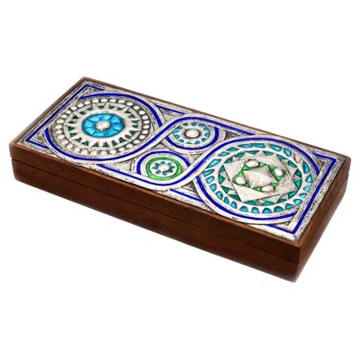 Pre-owned Ottaviani 1960 Modernist Cedar Box With Enameled Designs .925 Sterling Silver In Black