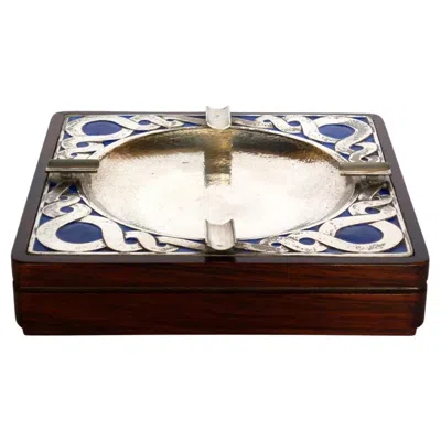 Pre-owned Ottaviani 1970  Italian Design Blue Enamel Silver Ashtray