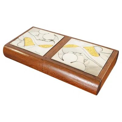 Pre-owned Ottaviani Italian Playing Card Box, Walnut & Silver, Circa 1970 In Brown