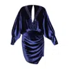 Otthie Women's Mini Draped Velvet Dress Navy Blue In Blue