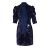 Otthie Women's Velvet Sequin Cocktail Mini Dress With Sash Navy Blue In Blue