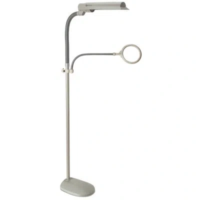 Ottlite 18w Easyview Standing Floor Lamp With Optical Grade 3x Magnifier Attachment Arm & Flexible N In Gray