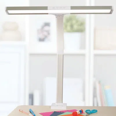 Ottlite Led Desk Lamp With Sturdy Clamp Extra Wide Lighting, Dimmable 5 Brightness Settings In White