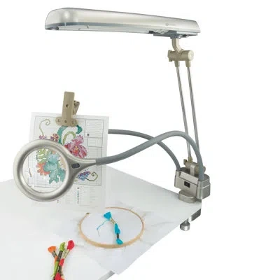 Ottlite Ultimate 3-in-1 Craft Lamp, Built-in Outlet, Adjustable Neck, Magnifier & Versatile Height In Champagne
