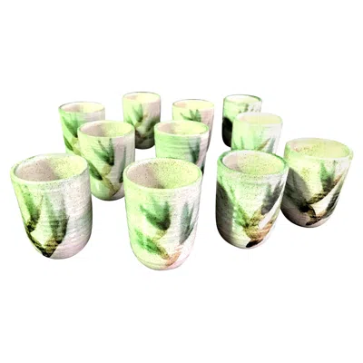 Pre-owned Otto And Vivika Heino Mid-century California Pottery 12-piece Goblet Tea Cup Set In Sand