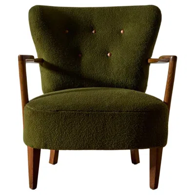 Pre-owned Otto Schulz Attr. Armchair, Oak Frame, Mohair Upholstery, Sweden, 1940s In Brown