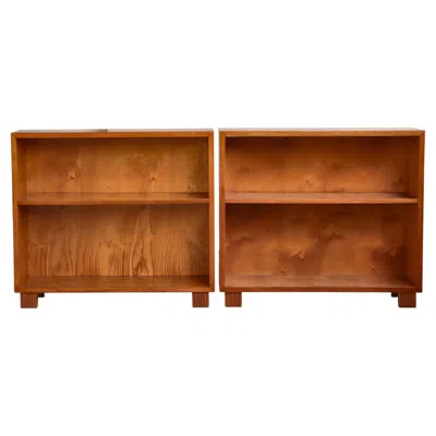 Pre-owned Otto Schulz Set Of Swedish Grace Bookcases In Elm & Birchwood With Fluted Feet, 1930s In Brown