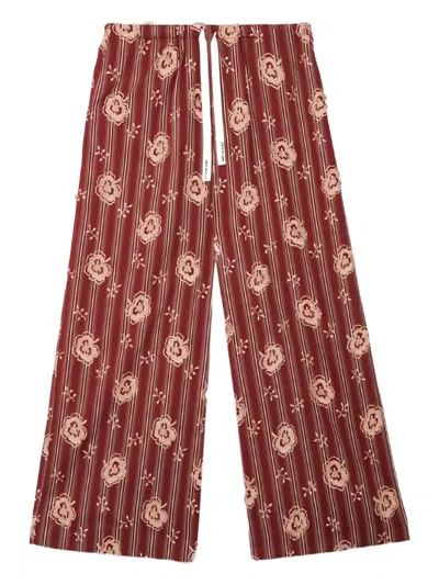 Ottod'ame All-over Print Stripes Trousers In Burgundy