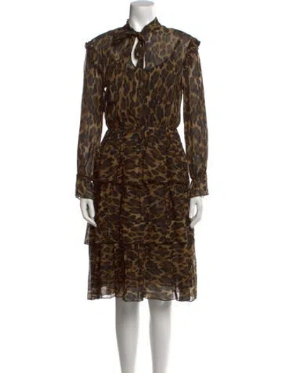 Pre-owned Ottod'ame Animal Print Knee-length Dress In Brown