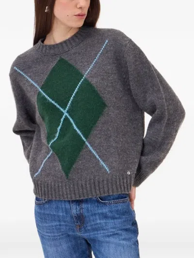 Ottod'ame Argyle-intarsia Crew-neck Knit In Gray