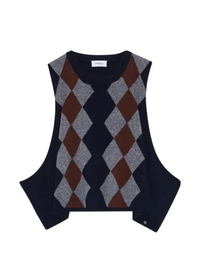 Ottod'ame Argyle-pattern Asymmetric-hem Sweater In Blue
