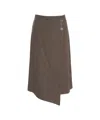 Ottod'ame Asymmetric Hem Houndstooth Midi Skirt In Brown