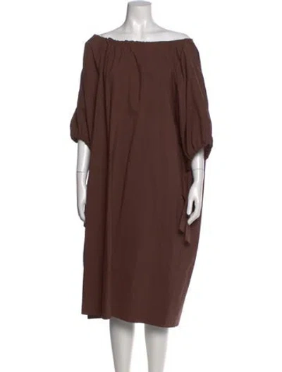 Pre-owned Ottod'ame Bateau Neckline Midi Length Dress In Brown