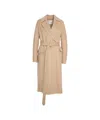 Ottod'ame Beige Long Coat With Classic Notched Collar And Waist Tie In Nude
