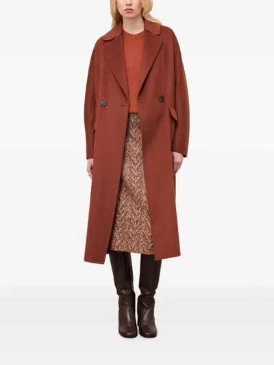 Ottod'ame Belted Notched-lapel Coat In Brown