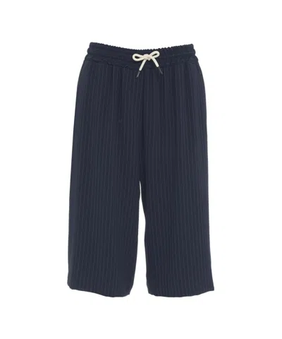 Ottod'ame Bermuda Shorts With Elegant Pinstripes And Drawstring Waistband In Blue