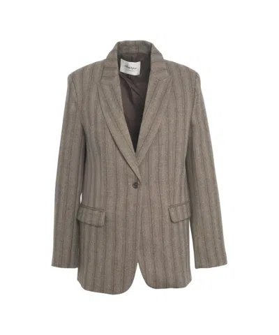 Ottod'ame Brown Pinstripe Blazer With Tailored Fit And Flap Pockets In Multi