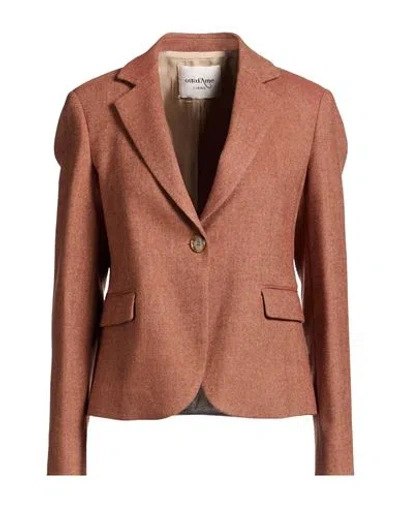 Ottod'ame Caring Woman Blazer Rust Size 12 Virgin Wool, Viscose, Polyester, Elastane In Multi