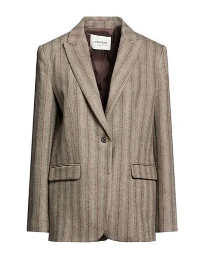 Ottod'ame Caring Woman Blazer Taupe Size 12 Virgin Wool, Viscose, Polyester, Elastane In Brown